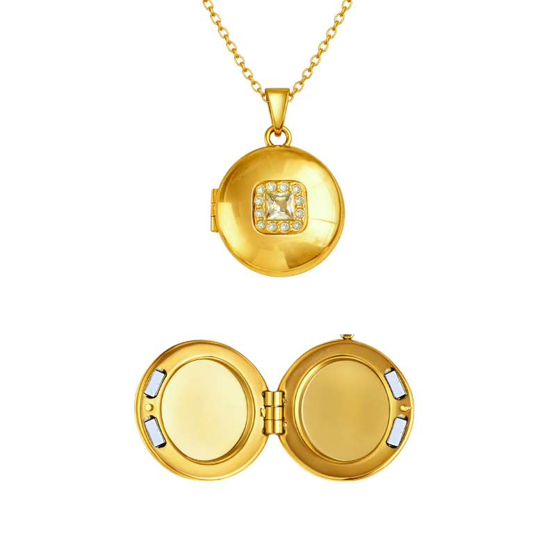 Mini Round Crystal Locket Necklace