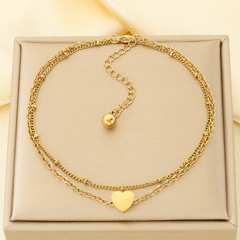Layered Heart Chain Anklet