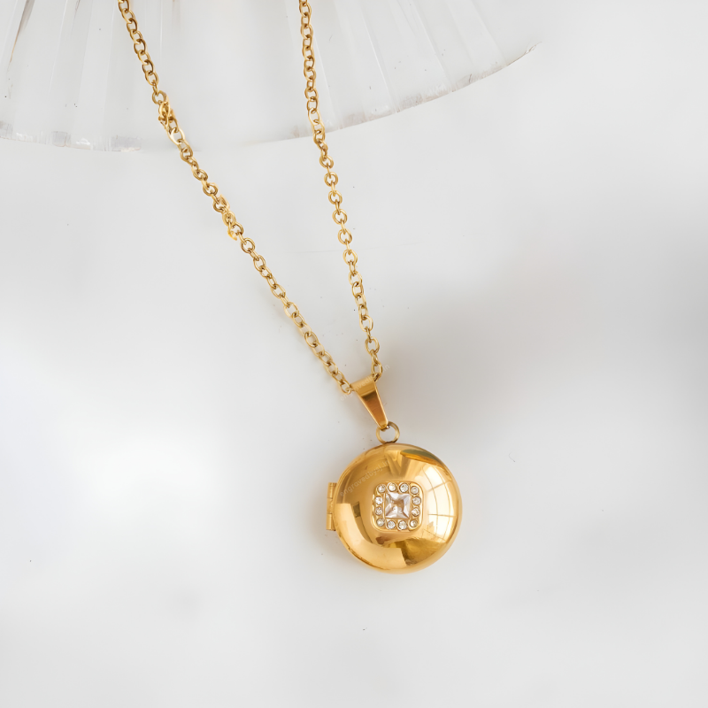 Mini Round Crystal Locket Necklace