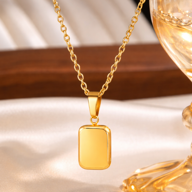 Small Rounded Square Pendant Necklace