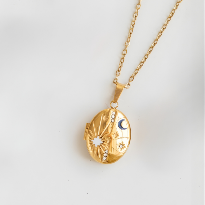 Sun & Moon Oval Locket Necklace