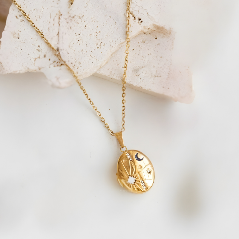 Sun & Moon Oval Locket Necklace