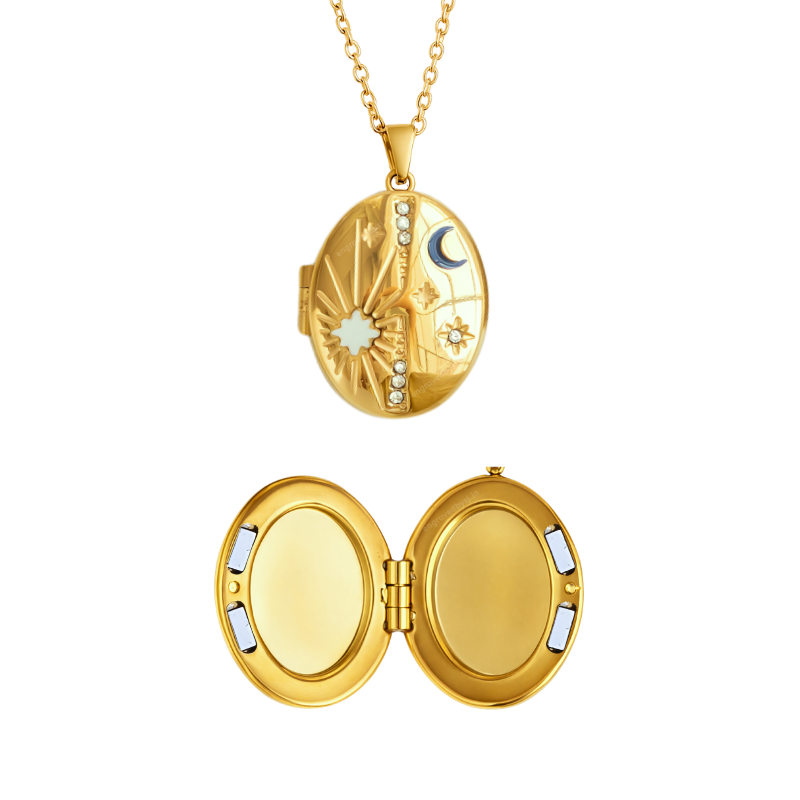 Sun & Moon Oval Locket Necklace